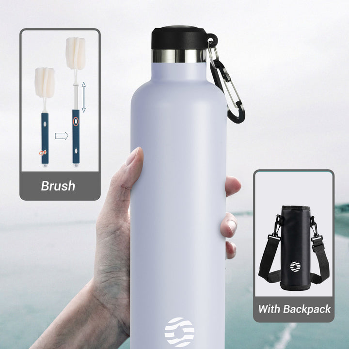 1000ml Thermoskanne Trinkflasche Edelstahl mit Karabiner, Kohlensäure geeignet Wasserflasche, Schwarz