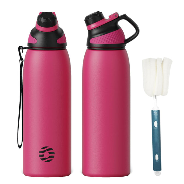 1000ml Thermoskanne Trinkflasche aus Edelstahl mit Magnetischem Deckel, Kohlensäure geeignet Wasserflasche, Barbie-Pulver