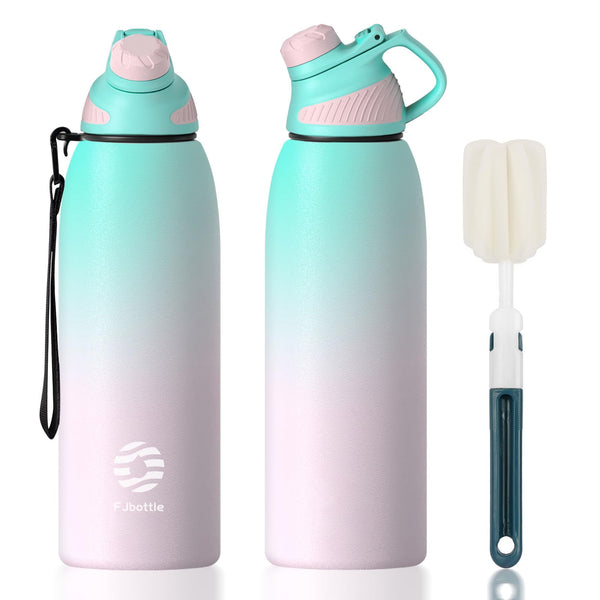 1500ml Edelstahl Trinkflasche Sport mit Magnetischem Deckel Wasserflasche Thermo, Farbverlauf grün-rosa