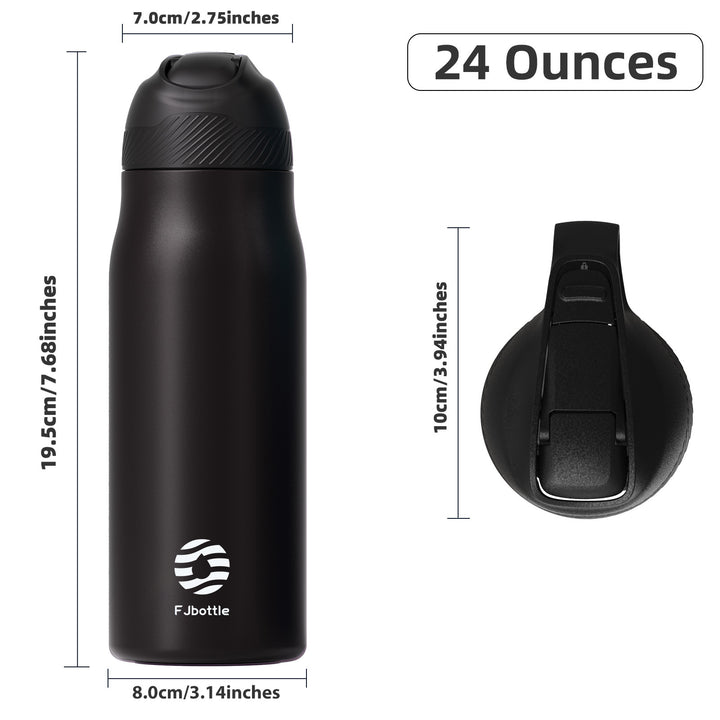 Clearance Sale, 710ml Insulated Stainless Steel Water Bottle with Straw, Black &amp; Orange