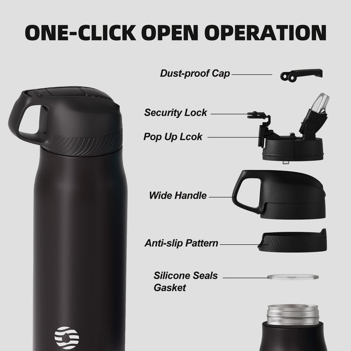 Clearance Sale, 710ml Insulated Stainless Steel Water Bottle with Straw, Black &amp; Orange