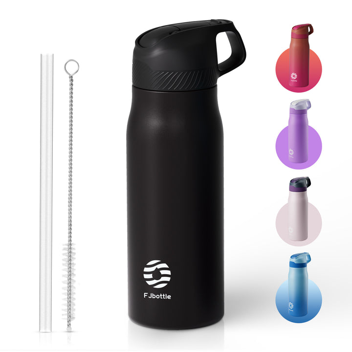 Clearance Sale, 710ml Insulated Stainless Steel Water Bottle with Straw, Black &amp; Orange