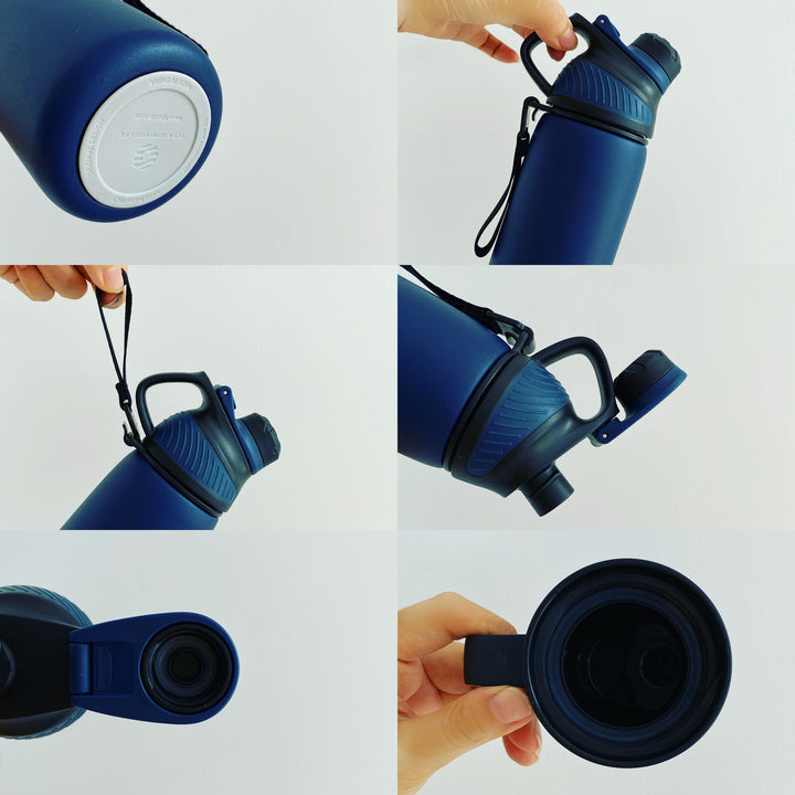 1000ml Thermoskanne Trinkflasche aus Edelstahl mit Magnetischem Deckel, Kohlensäure geeignet Wasserflasche, Blau