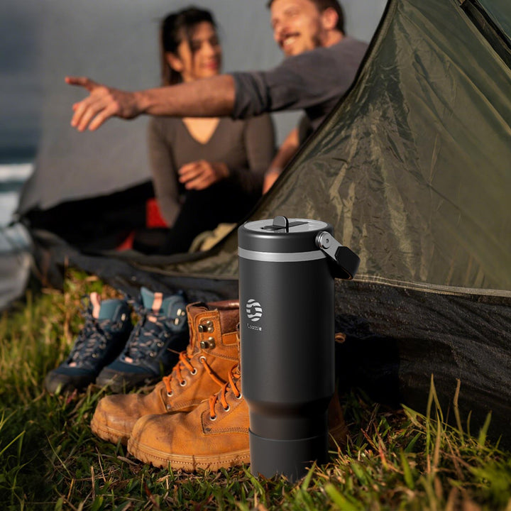 1200ml Thermoskanne Trinkflasche aus Edelstahl mit Strohhalm, 2xDeckeln, Kohlensäure geeignet Wasserflasche, Blau (Copy)