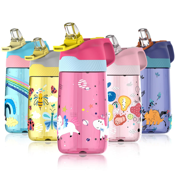 450ml Tritan Plastic Water Bottle for Kids with Straw, Pink