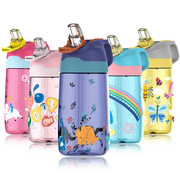 450ml Tritan Plastic Water Bottle for Kids with Straw, Purple