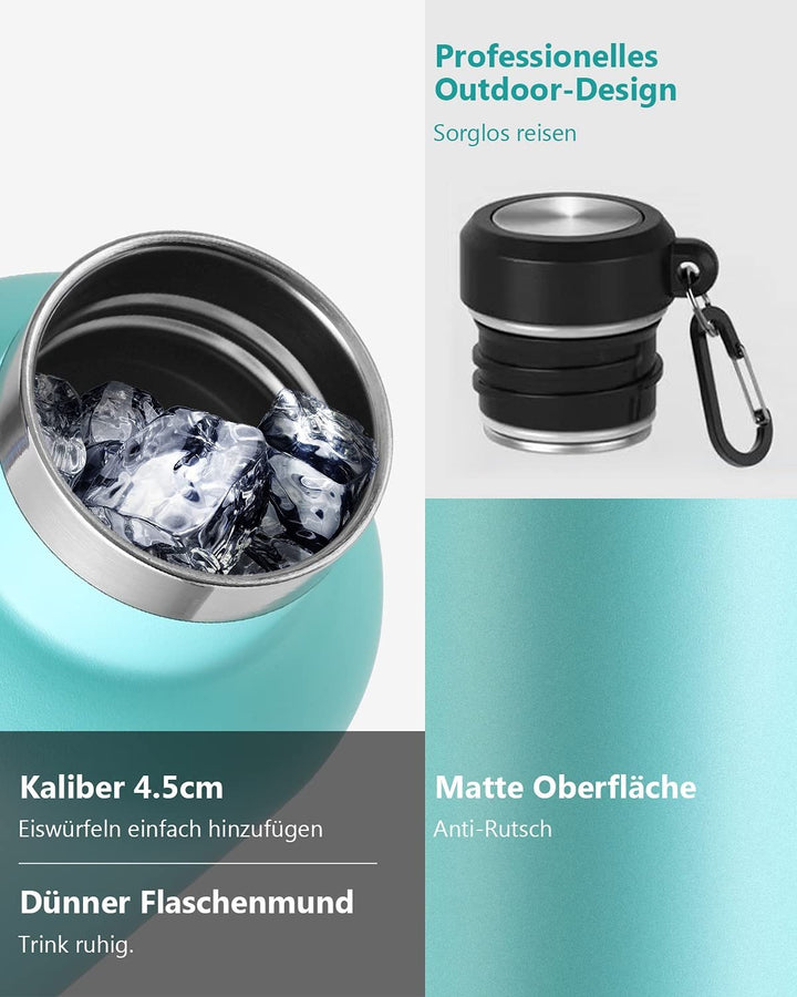 Double Großer Öffnung Thermoskanne 1000ml, Mit Stofftasche, Mintgrün