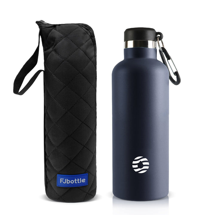 Double Wide Mouth Trinkflasche 750ml, Mit Stofftasche, Dunkelblau - FJBottle