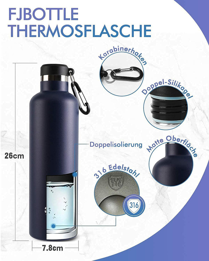 Double Wide Mouth Trinkflasche 750ml, Mit Stofftasche, Dunkelblau - FJBottle