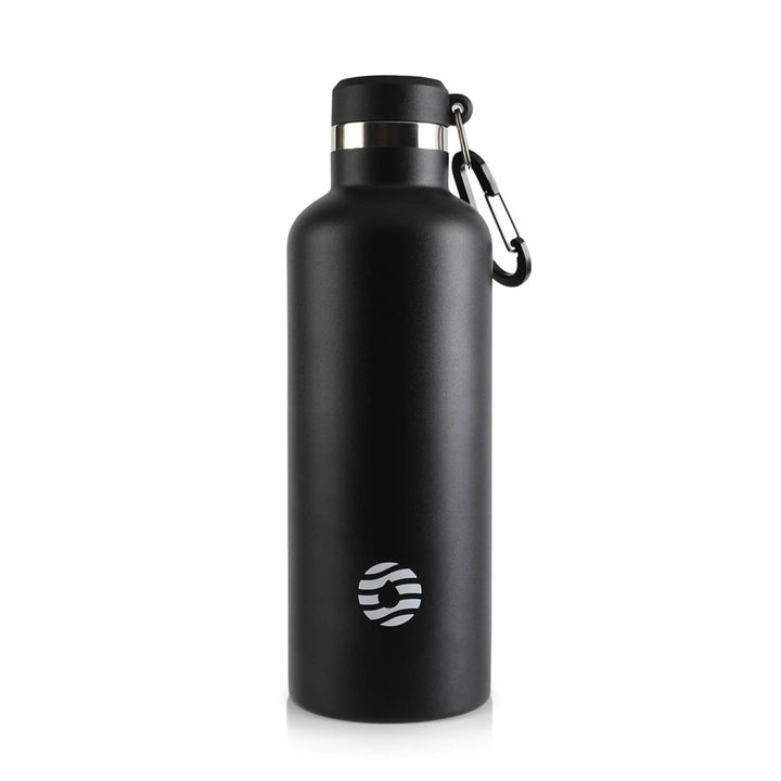 Double Wide Mouth Trinkflasche 750ml, Mit Stofftasche, Schwarz - FJBottle-German