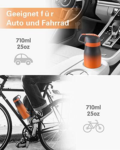 Clearance Sale, 710ml Insulated Stainless Steel Water Bottle with Straw, Black &amp; Orange