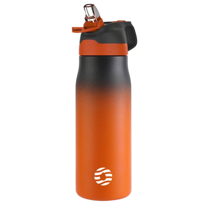 Clearance Sale, 710ml Insulated Stainless Steel Water Bottle with Straw, Black &amp; Orange