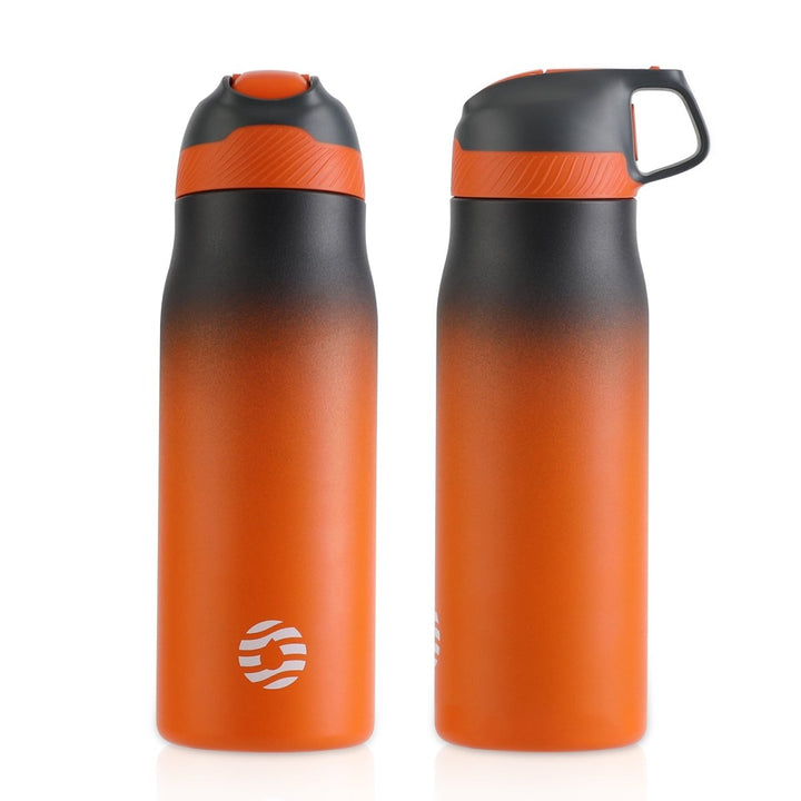 Clearance Sale, 710ml Insulated Stainless Steel Water Bottle with Straw, Black &amp; Orange